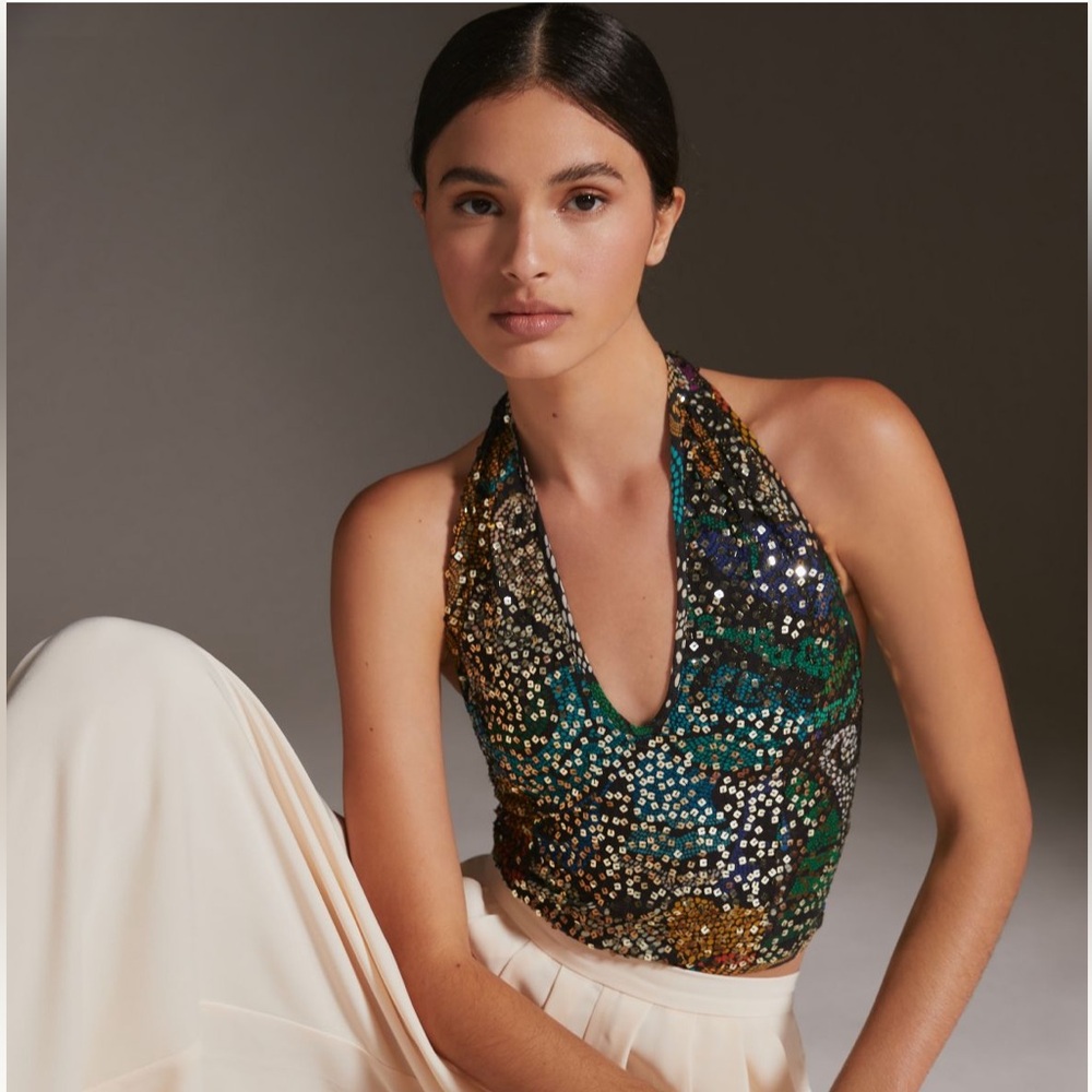 Verb by Pallavi Singhee Printed Sequin Halter Top